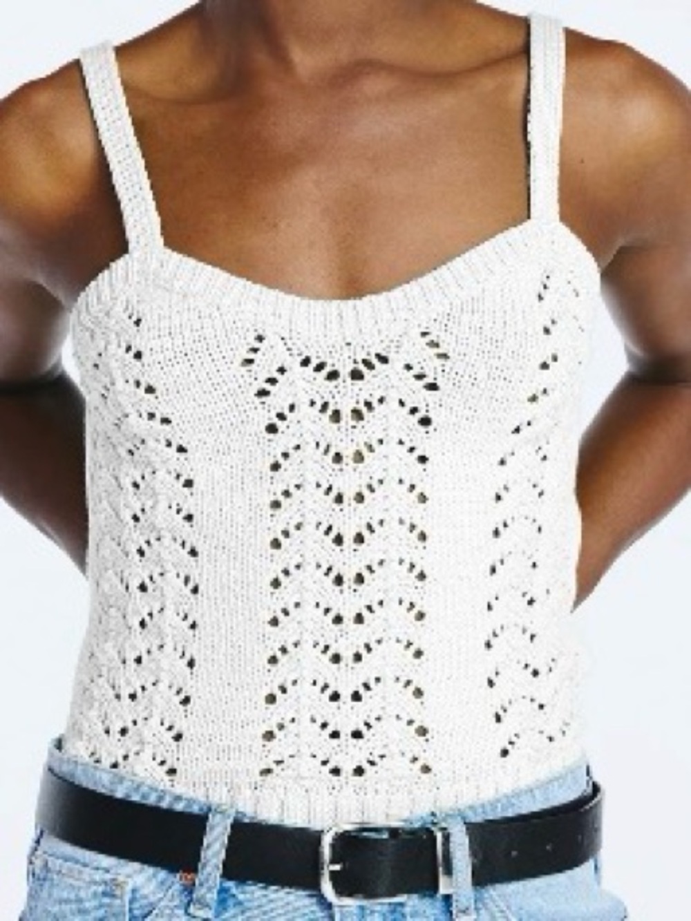 Scoop Women’s Crochet Sweater Tank Top with Sweetheart Neck, Size Medium